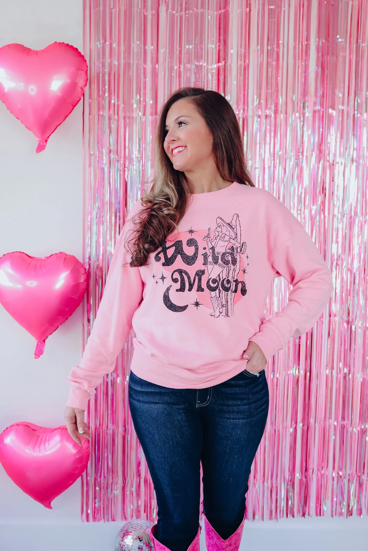Wild Moon Cowgirl Graphic Sweatshirt - Pink