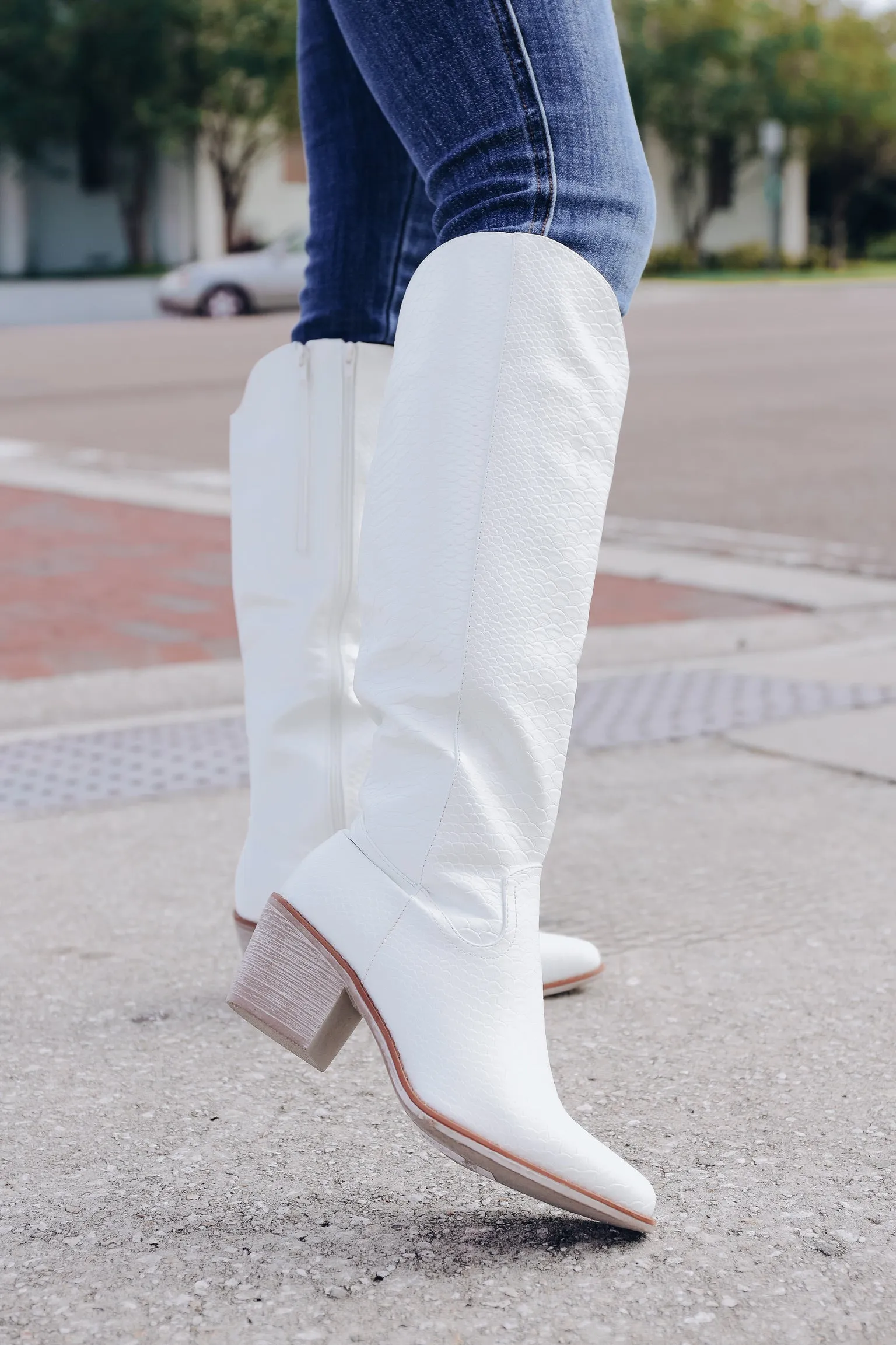 Winslow Snakeskin Knee High Boot - White
