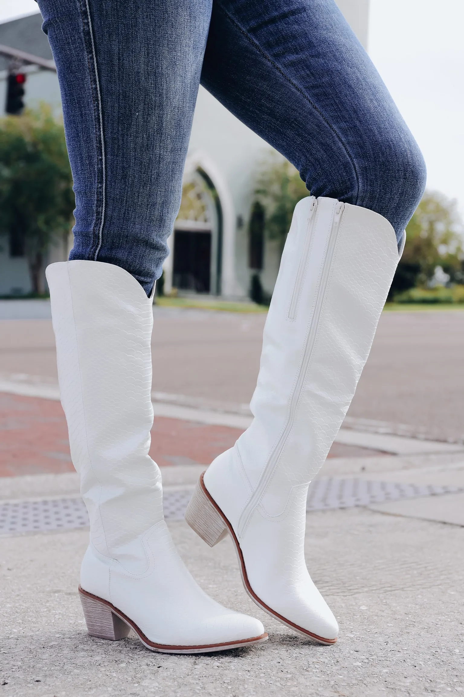 Winslow Snakeskin Knee High Boot - White