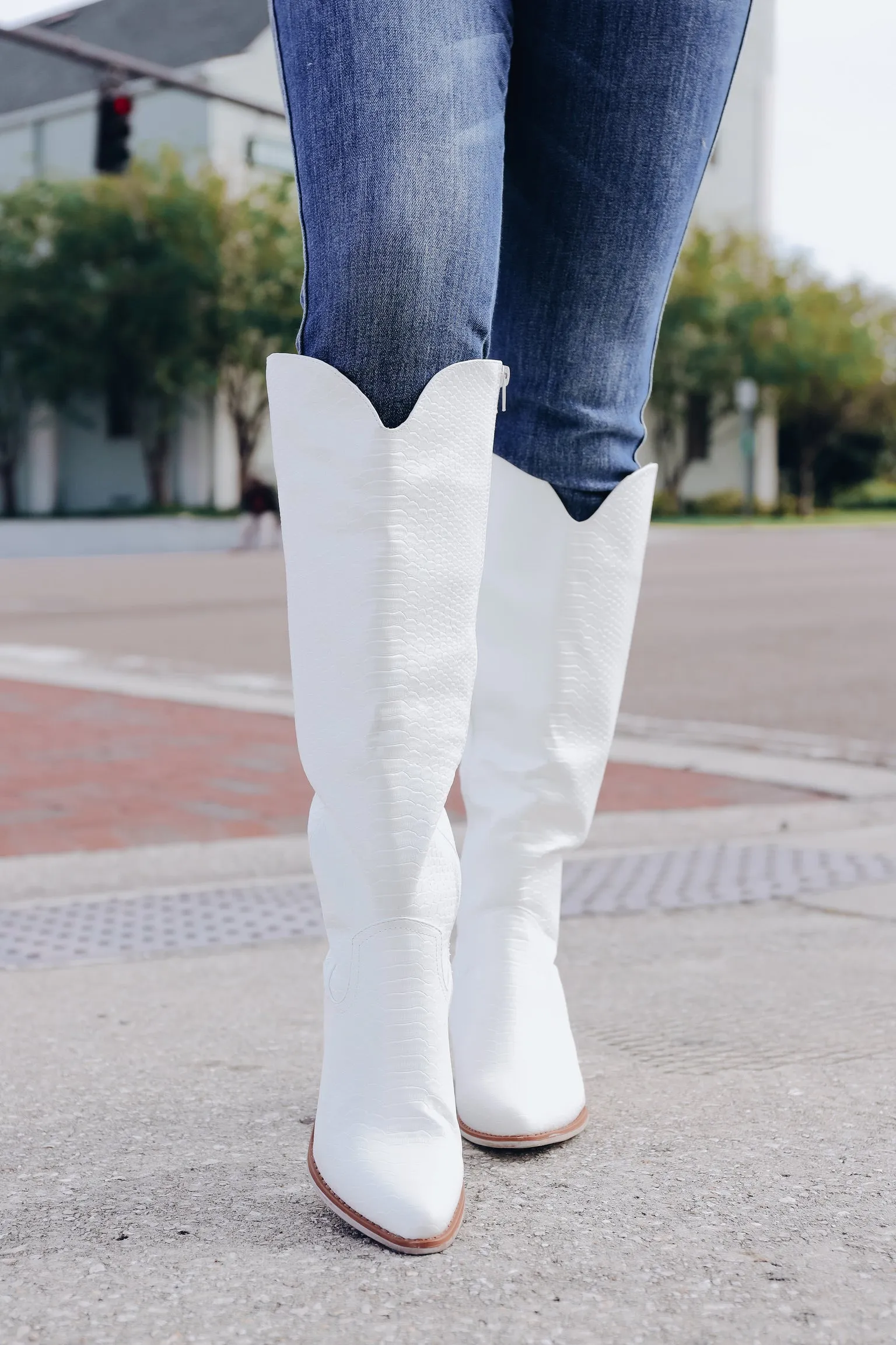 Winslow Snakeskin Knee High Boot - White