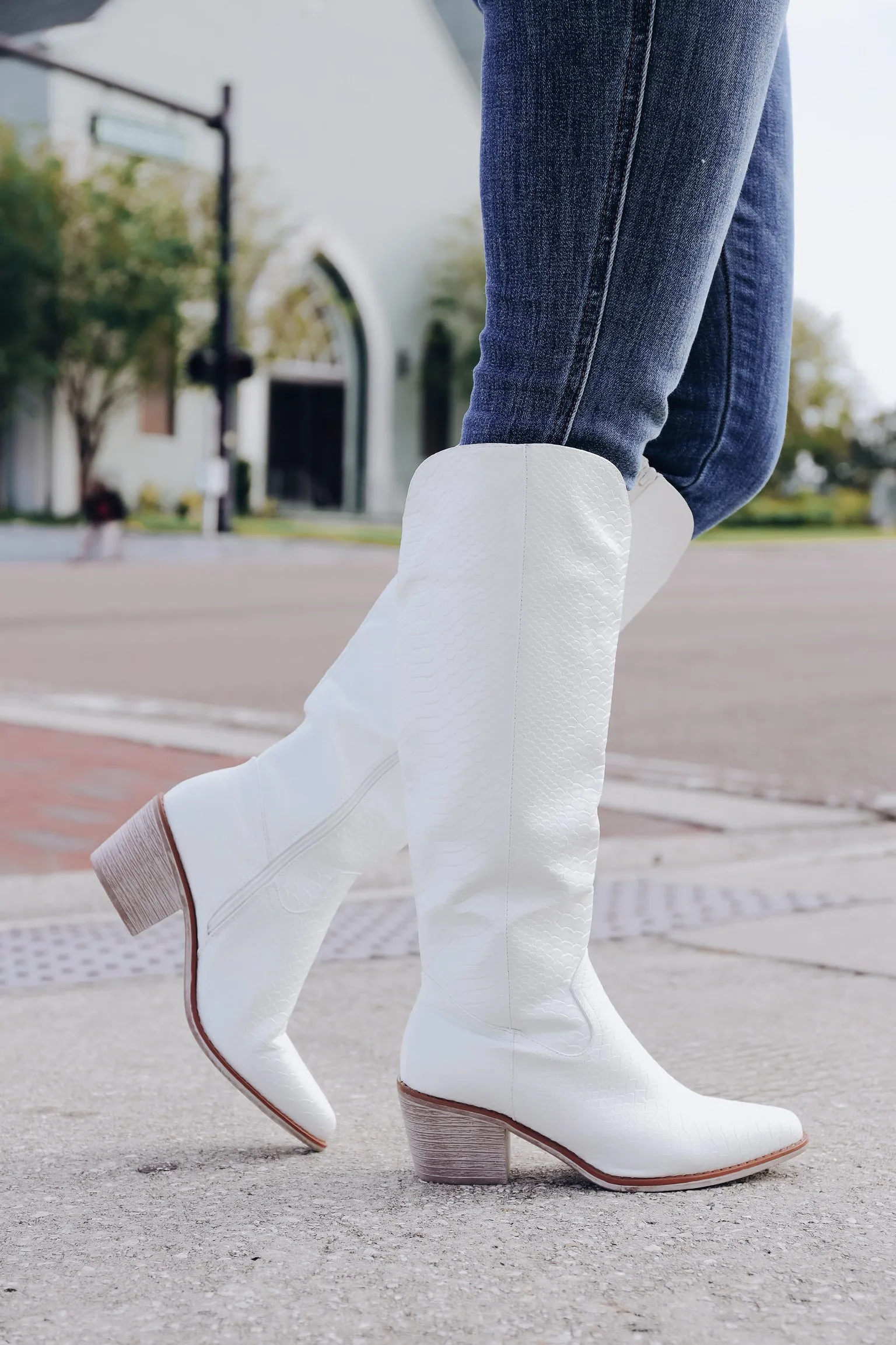 Winslow Snakeskin Knee High Boot - White