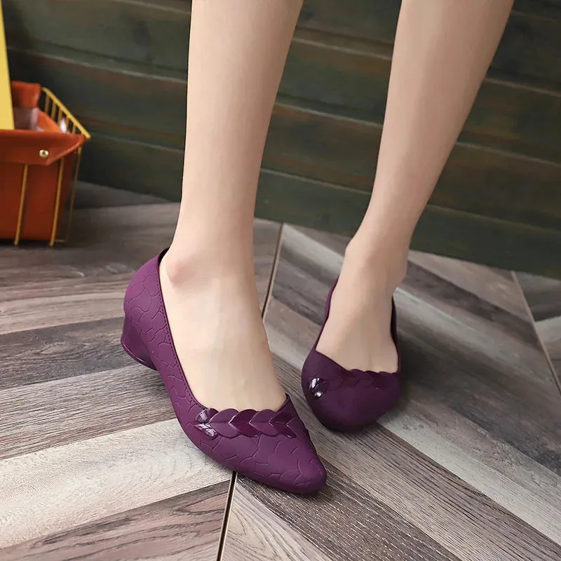Women Pumps Low Heel Waterproof Rubber Shoes Slip on Antiskid Soild Shallow Slip-on Female Footwear Zapatillas Mujer Tacon