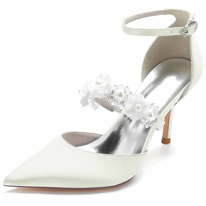 Women's Heels Wedding Shoes Comfort Wedding Party Bridal Shoe Satin Ankle Strap Chunky Heels