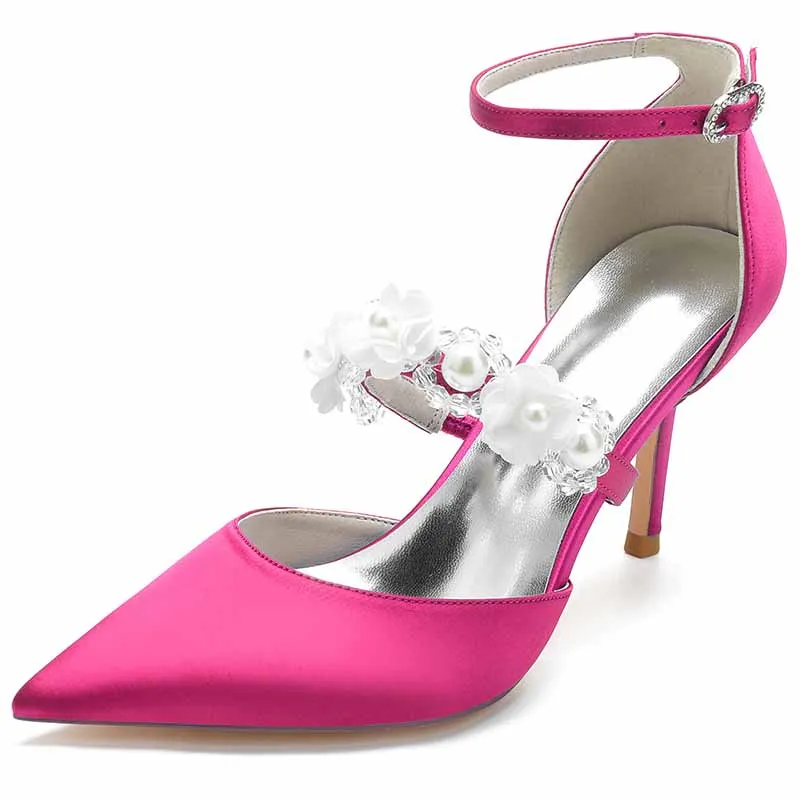 Women's Heels Wedding Shoes Comfort Wedding Party Bridal Shoe Satin Ankle Strap Chunky Heels