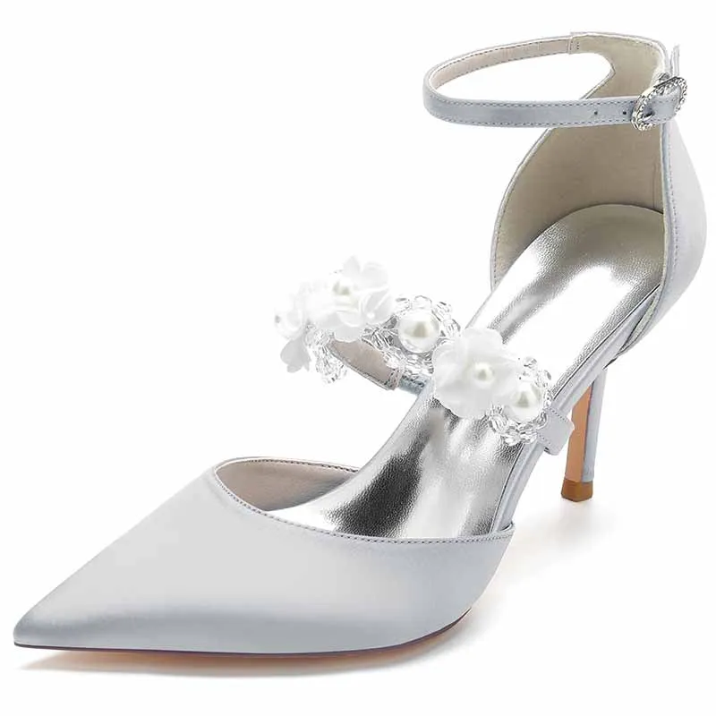 Women's Heels Wedding Shoes Comfort Wedding Party Bridal Shoe Satin Ankle Strap Chunky Heels