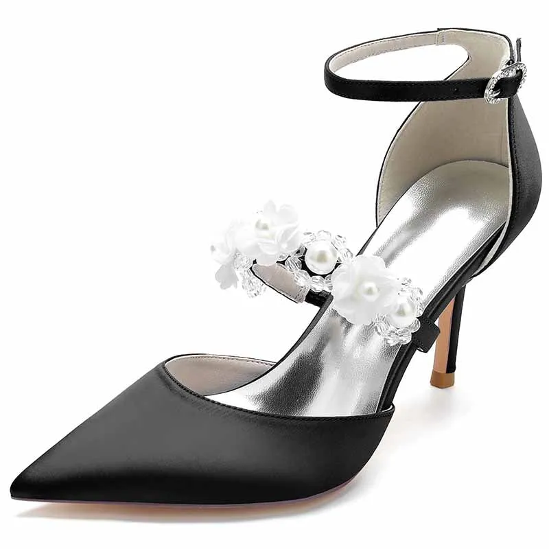 Women's Heels Wedding Shoes Comfort Wedding Party Bridal Shoe Satin Ankle Strap Chunky Heels