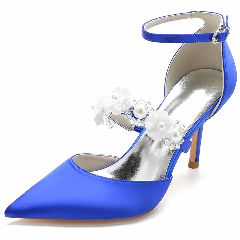 Women's Heels Wedding Shoes Comfort Wedding Party Bridal Shoe Satin Ankle Strap Chunky Heels