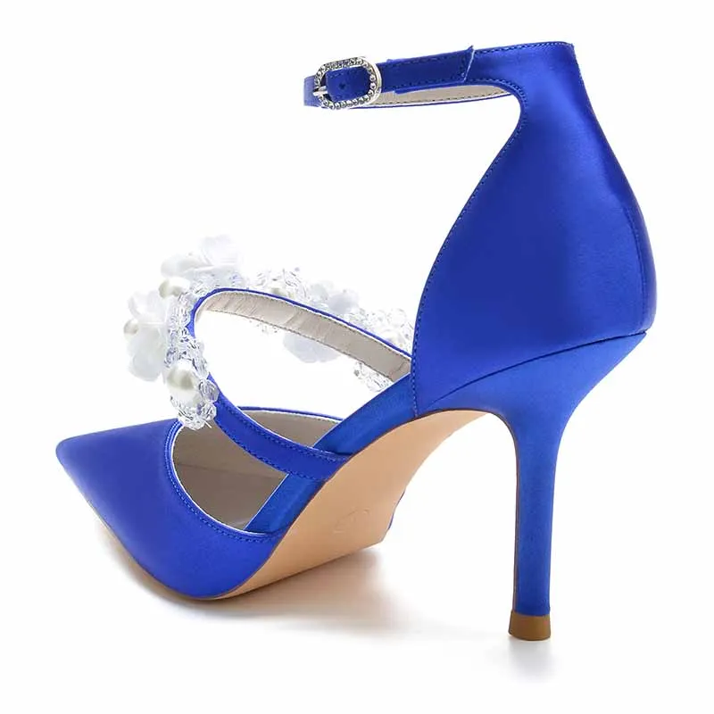 Women's Heels Wedding Shoes Comfort Wedding Party Bridal Shoe Satin Ankle Strap Chunky Heels