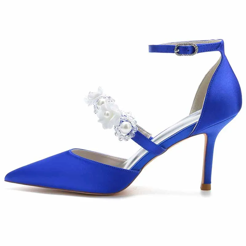 Women's Heels Wedding Shoes Comfort Wedding Party Bridal Shoe Satin Ankle Strap Chunky Heels