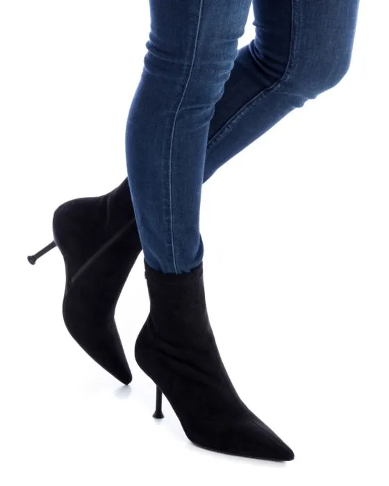 Xti Suede Sock-Style Ankle Boots in Black