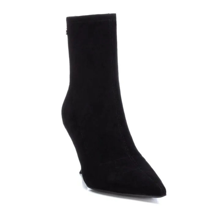 Xti Suede Sock-Style Ankle Boots in Black